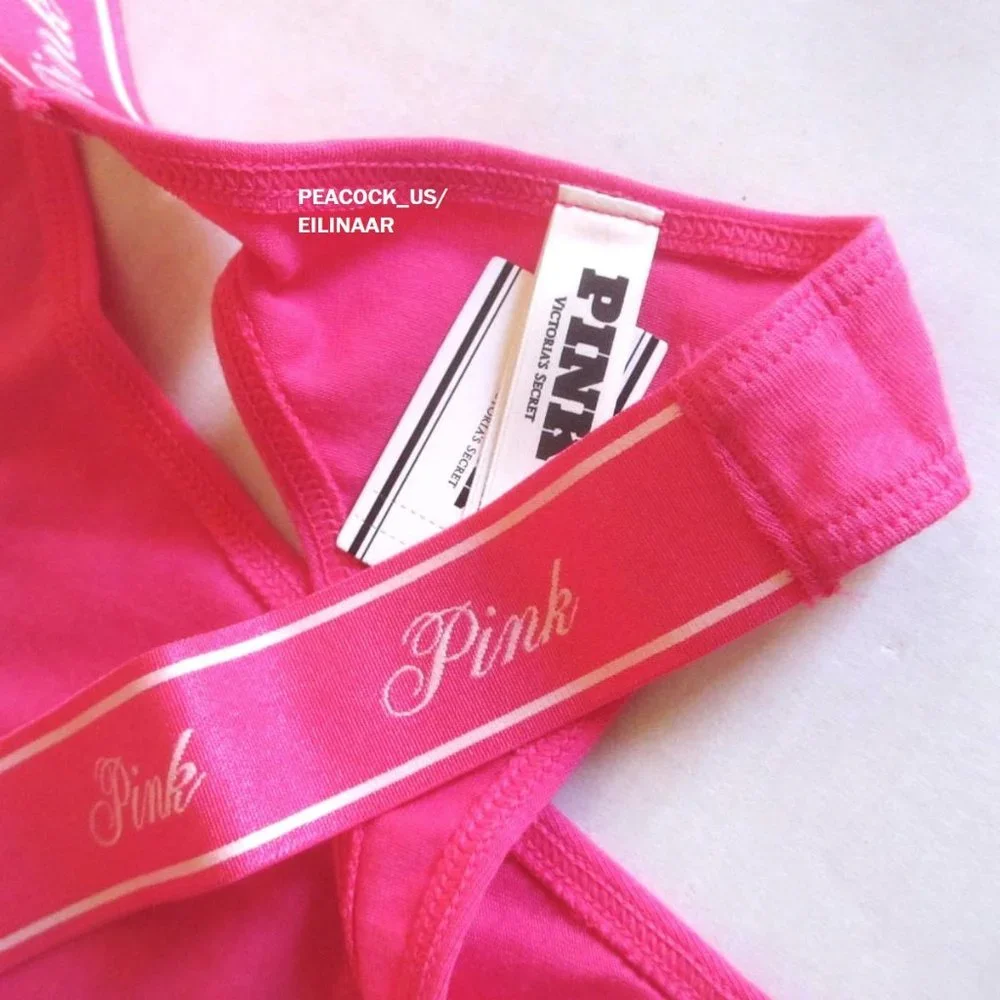 Victoria Secret PINK Cotton High Leg Thong Panty S XL Logo Waist Hot pink